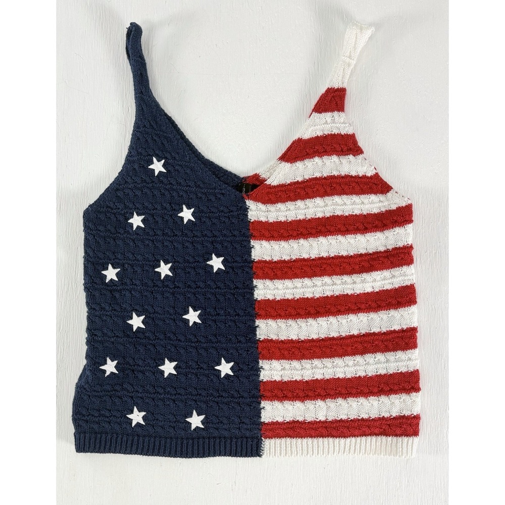 Moon & Madison American Flag Stars Stripes Knit Crop Top Women's Small USA